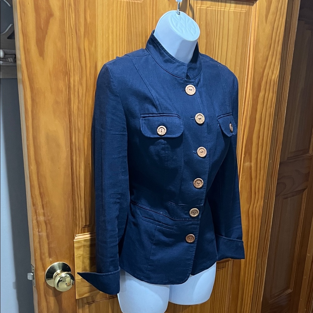 Chadwicks Navy Lightweight Military Style Jacket with Wooden Buttons - Picture 4 of 15